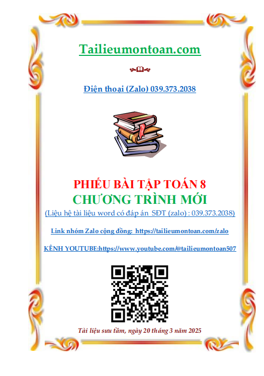 Phiếu bài tập toán lớp 8 chương trình mới